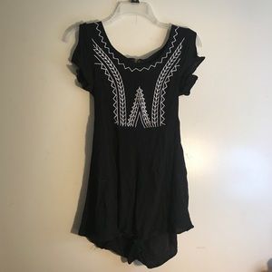 brandy melville black tribal embroidered romper